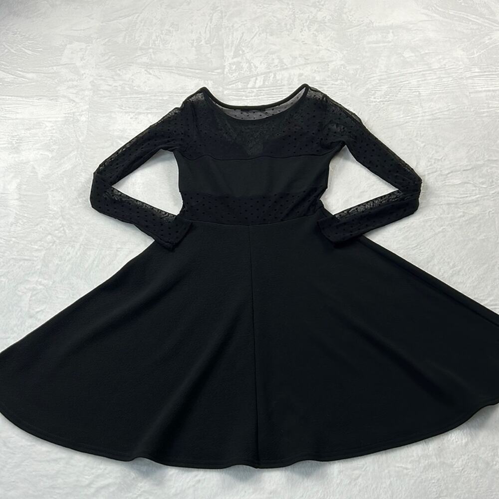 Boohoo Peekaboo mesh fit and flare little black cocktail party dress, size 4